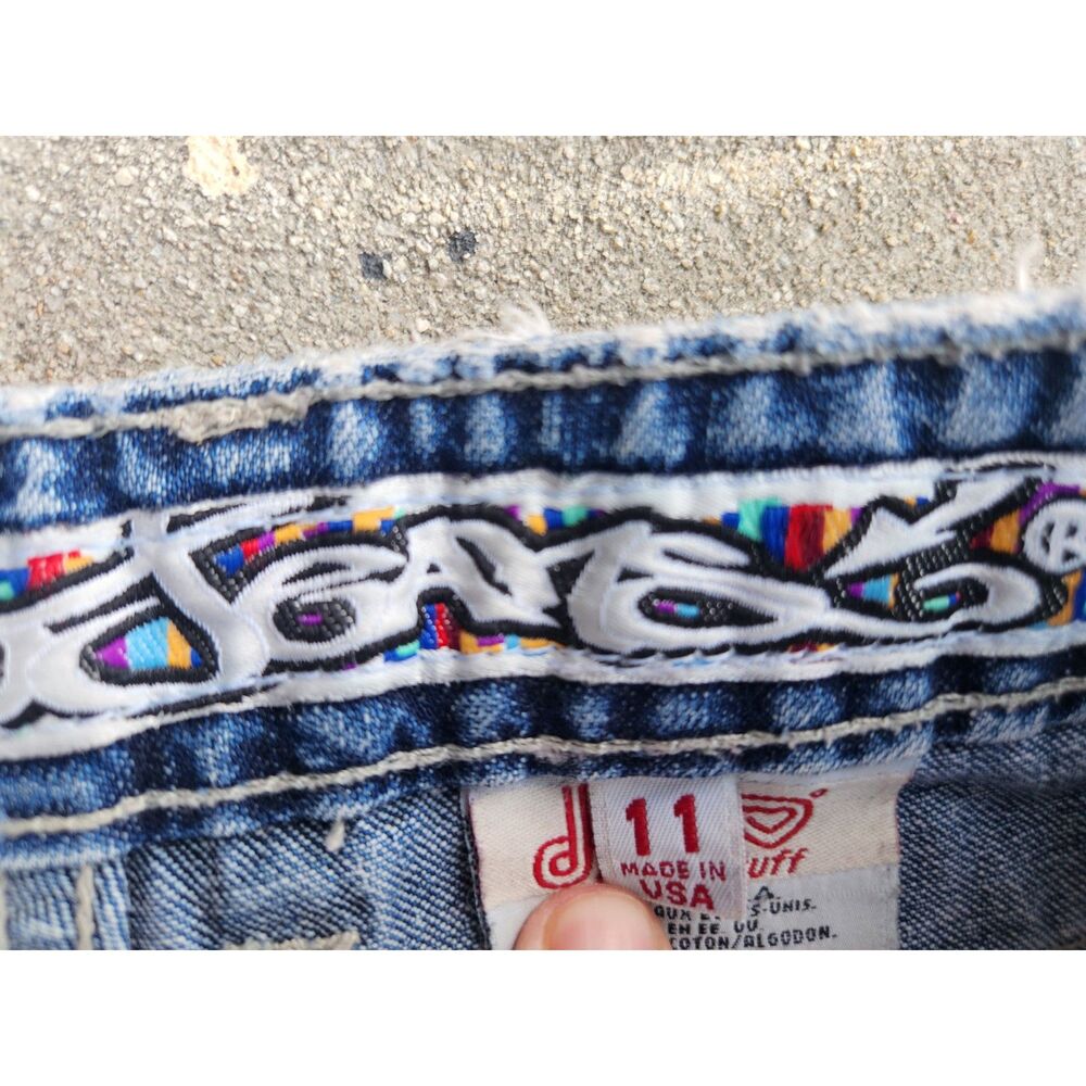 Vintage 90s JNCO Girlies Denim Shorts Y2K Made USA Graffiti Waist Festival W32 - Picture 6 of 9